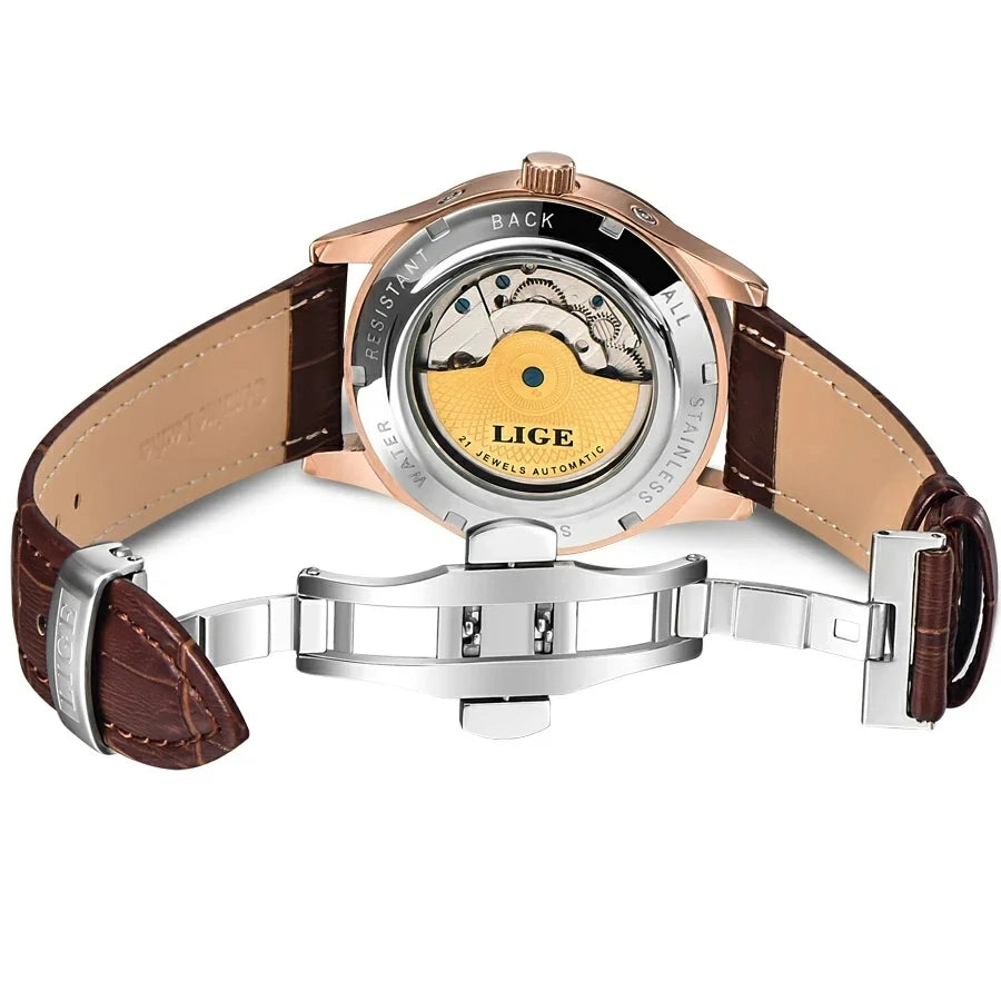 LIGE 6826 Plus – Relógio Luxuoso em Pele